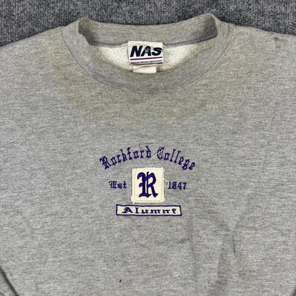 NAS Sweatshirt Mens Size 3X Gray Rockford College Alumni Heavyweight Crewneck